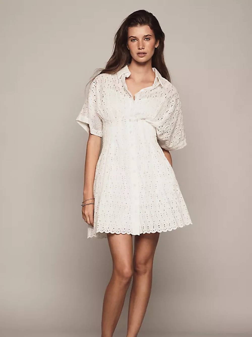 Anthropologie Exquise White Tobie Eyelet Mini Shirt Dress Size Medium